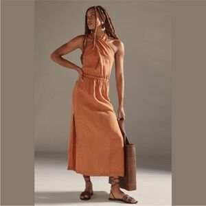 Anthropologie Cloth & Stone Linen Halter Maxi Dress - Small